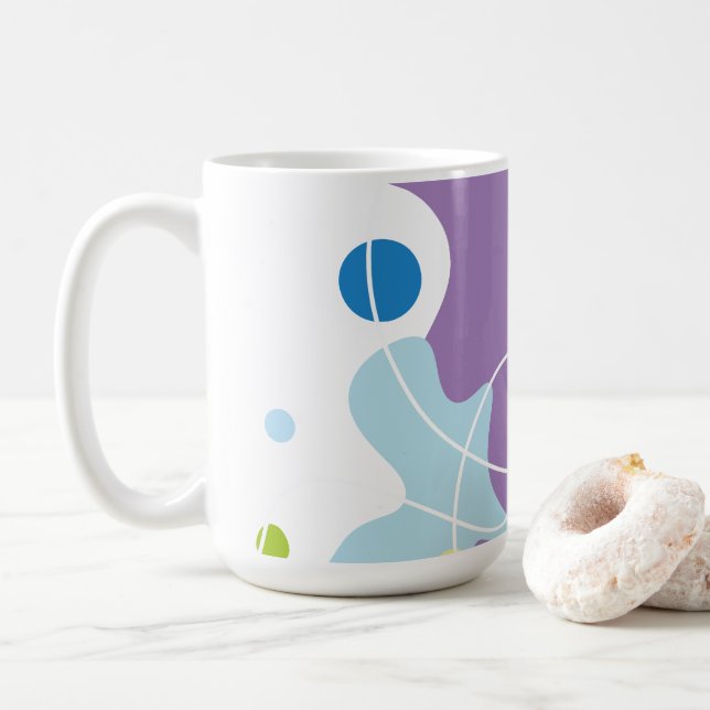 Trendy abstract pattern in purple and blue colours coffee mug (With Donut)