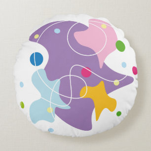 Trendy abstract pattern in purple and blue colours round pillow