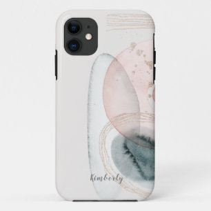 Trendy Abstract Pink Gold Shapes Personalized  iPhone 11 Case