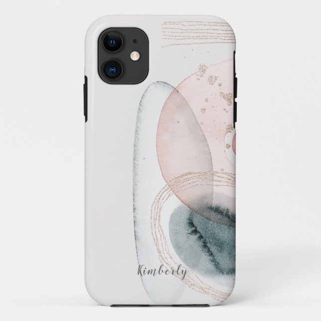 Trendy Abstract Pink Gold Shapes Personalized  Case-Mate iPhone Case (Back)
