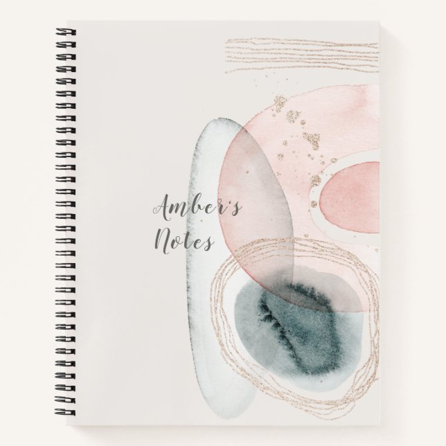 Trendy Abstract Pink Gold Shapes Personalized Note Notebook (Front)
