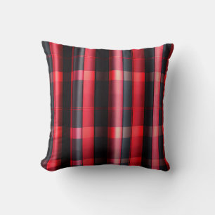 Trendy Abstract Red Black Plaid Collection Throw Pillow