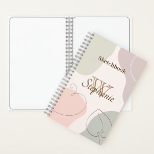 Trendy Abstract Shape Sketched Leaf Heart Monogram Notebook