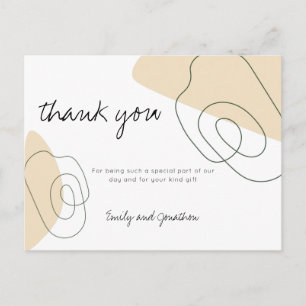 Trendy Abstract Shapes Script Wedding Thank You Postcard