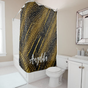 Trendy Abstract Swirls Black and Gold Personalized