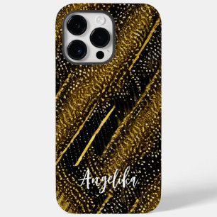 Trendy Abstract Swirls Black and Gold Personalized Case-Mate iPhone 14 Pro Max Case