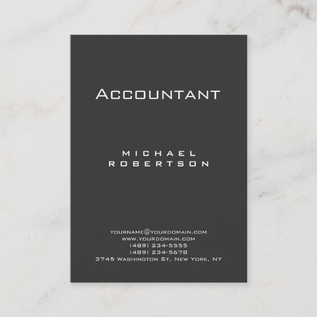 Trendy Accountant Grey Chubby Business Card (Front)