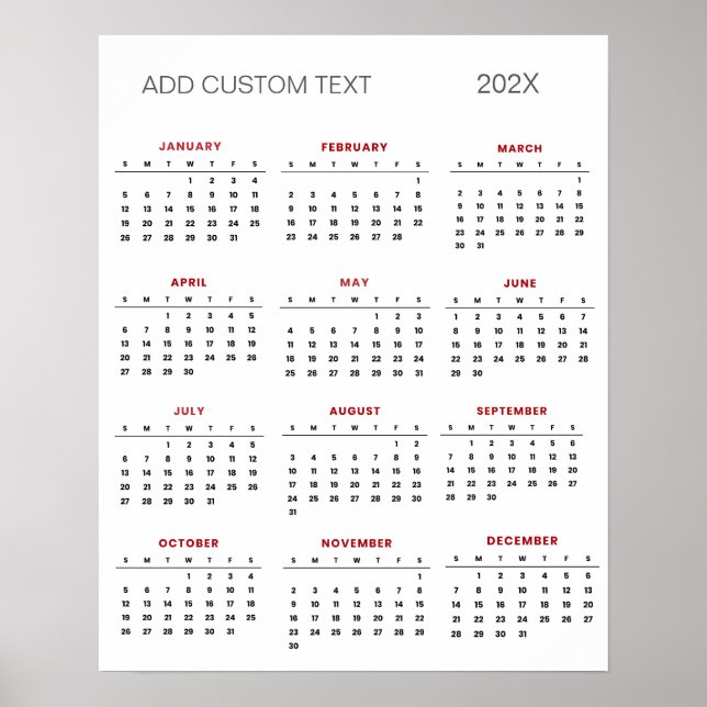 Trendy add your own custom text 2025 Calendar      Poster (Front)