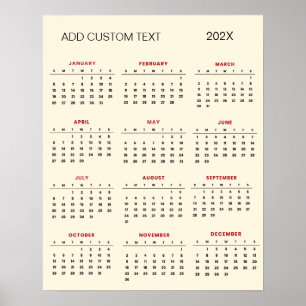 Trendy add your own custom text 2025 Calendar Poster