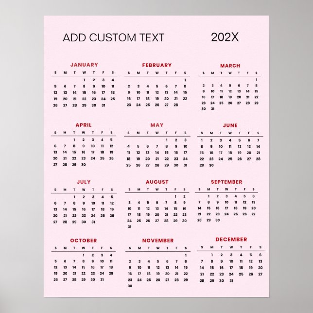 Trendy add your own custom text 2025 Calendar      Poster (Front)