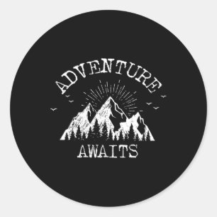 Trendy Adventure Awaits Travel Camping Vintage  Classic Round Sticker