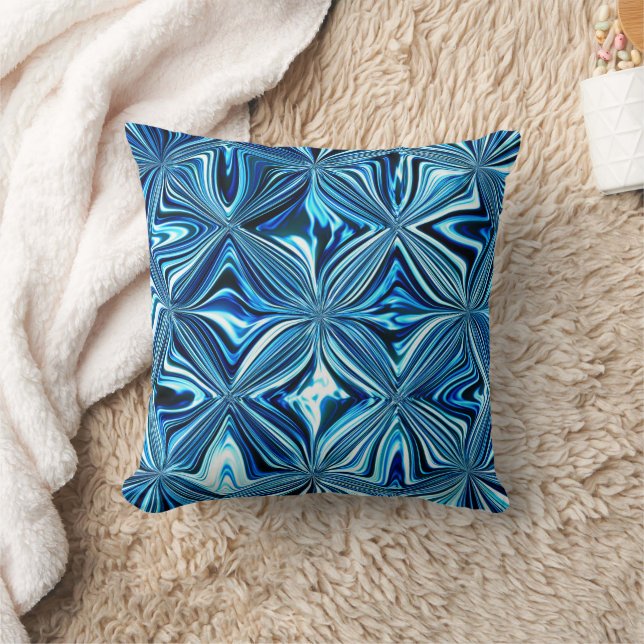 Trendy Aesthetic Blue Diamond Pattern Throw Pillow (Blanket)
