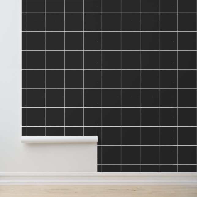Trendy Almost Black Charcoal 6" Grid Wallpaper (Application)