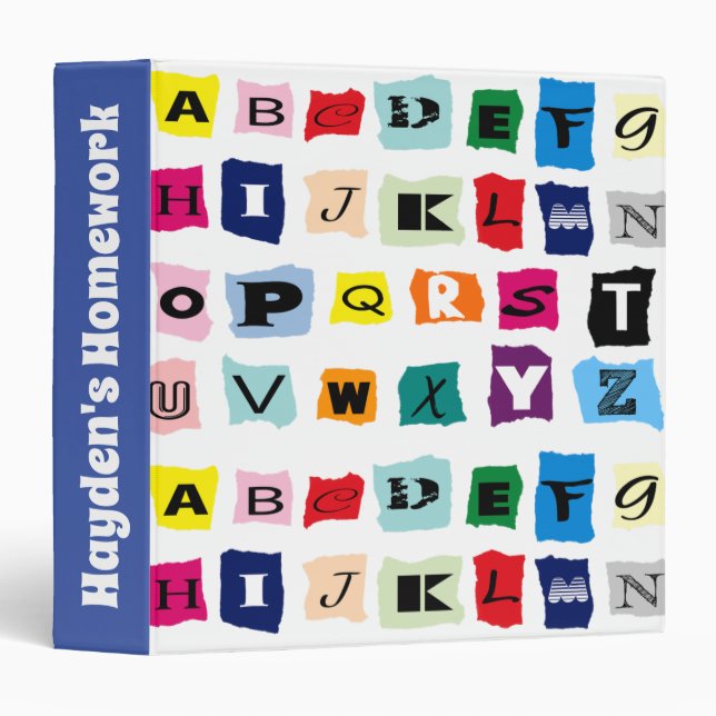 Trendy Alphabet Squares Personalised Homework Binder (Front/Spine)