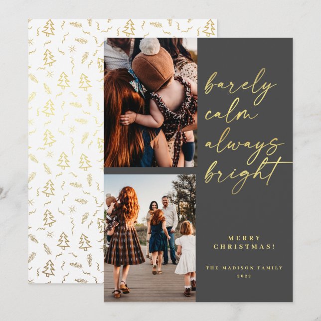 Trendy Always Bright Gold Script Photo Christmas H Holiday Card (Front/Back)