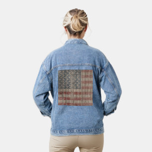 Trendy America flag Aztec Tribal Pattern Denim Jacket