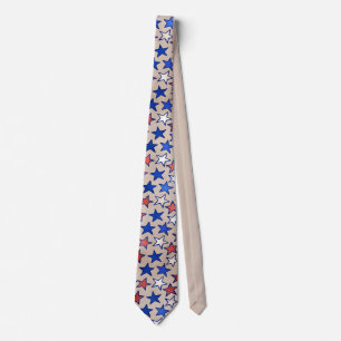 Trendy America Red White Blue Stars Beige Tie