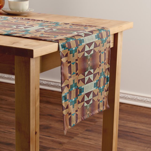Trendy American Indian Native Tribe Mosaic Pattern Medium Table Runner (In Situ)