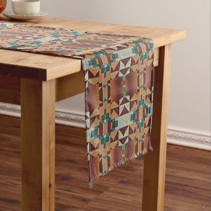 Trendy American Indian Native Tribe Mosaic Pattern Short Table Runner