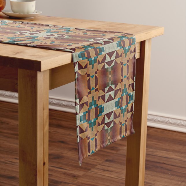 Trendy American Indian Native Tribe Mosaic Pattern Short Table Runner (In Situ)