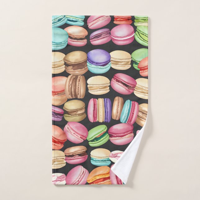 Trendy and Artistic Watercolor Macarons Pattern Hand Towel (Hand Towel)