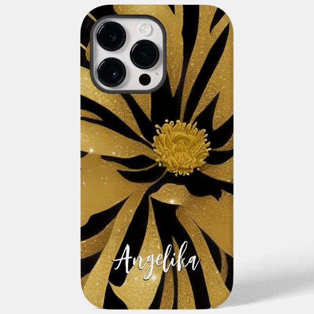 Trendy and Chic Floral Black and Gold Name Case-Mate iPhone Case (Back)