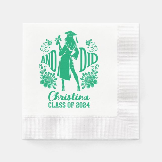 Trendy "AND DID" Blue Graduation Party Napkins (Front)