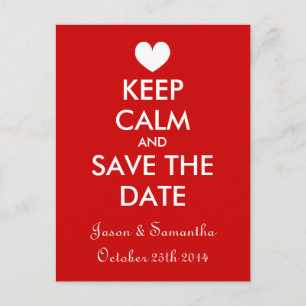 Trendy and fun keep calm save the date postcards