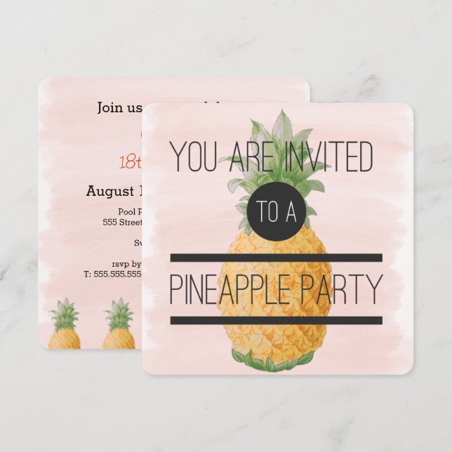 Trendy and fun Pineapple Party Invitation (Front/Back)