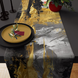 Trendy and Modern Abstract Gold Grey and Black Long Table Runner