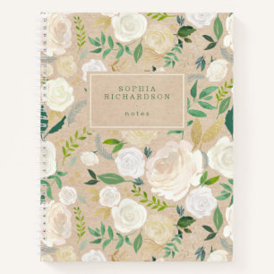 Trendy and Rustic White Floral on Kraft Look Notebook