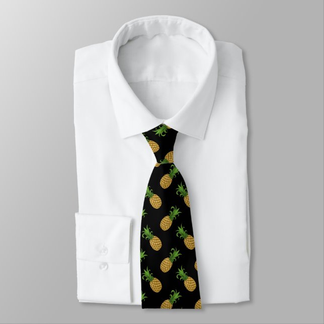 Trendy Angled Pineapple Pattern on Black Tie (Tied)