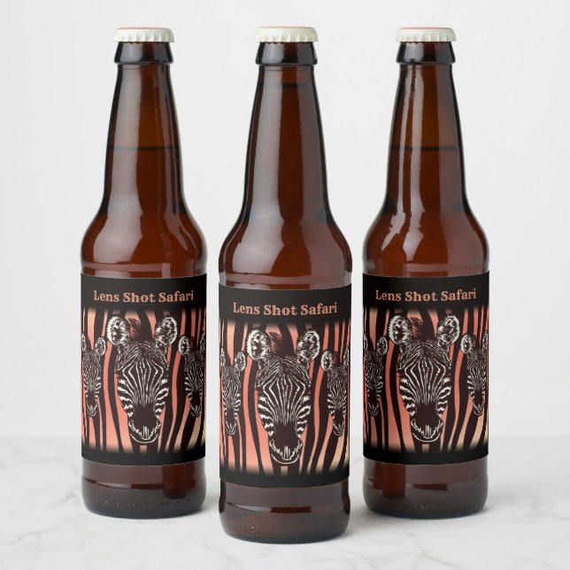 Trendy Antique Zebra  Herd Personal Text Beer Bottle Label (Bottles)