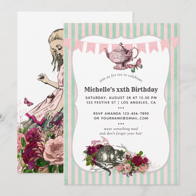 Trendy Any Event Alice In Wonderland Tea Party Invitation (Front/Back)