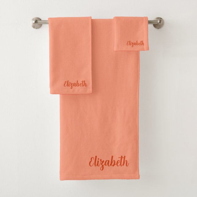 Trendy Apricot Elegant Hand Script Name Template Bath Towel Set (Insitu)