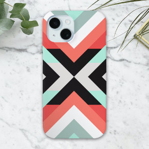 Trendy Aqua Coral Geometric Colour Block Design Ca iPhone 15 Case