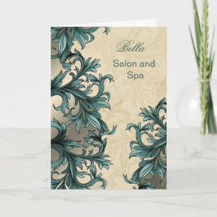 trendy aqua flourish Business Thank You Cards