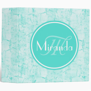 Trendy Aqua Mint Crackle Pattern With Monogram Binder