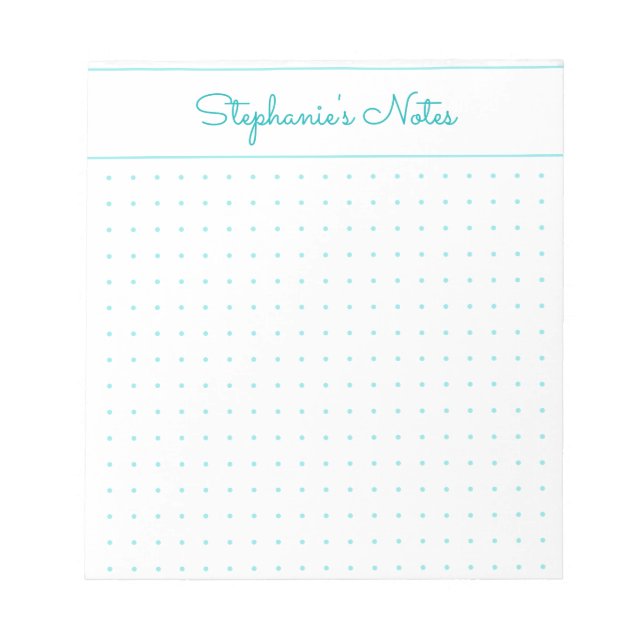 Trendy Aqua Personalized Dot Grid Notepad (Front)
