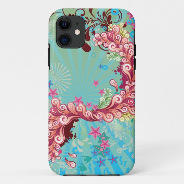Trendy aqua pink ocean swirls iphone 5 case (Back)