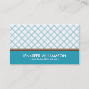 Trendy Aqua Plaid Mommy Calling Card