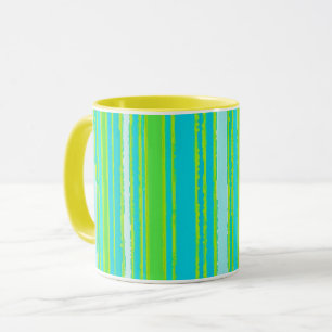 Trendy Aqua Turquoise Lime Green Stripes Pattern Mug
