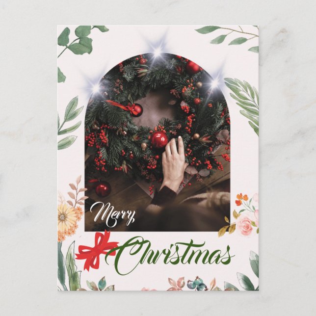 Trendy arch photo typography merry christmas holiday postcard (Front)