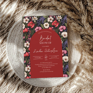 Trendy arch watercolor colourful wildflowers invitation