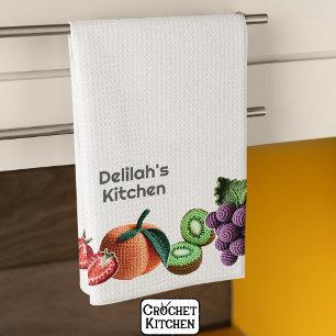 Trendy Artistic Rainbow Crochet Fruit Collage Kitchen Towel