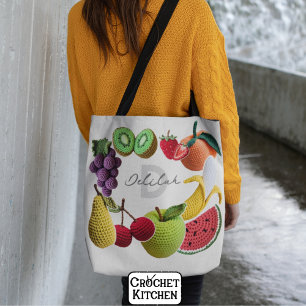Trendy Artistic Rainbow Crochet Fruit Collage Tote Bag