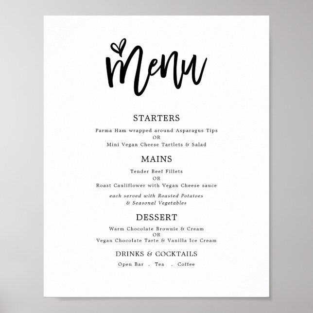 Trendy Artsy Script Text Only Wedding Menu Poster (Front)