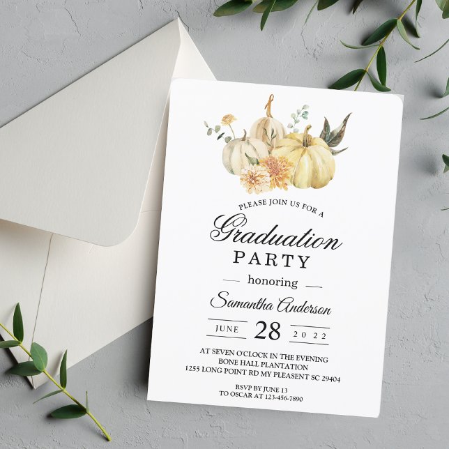 Trendy Autumn Watercolor Pumpkin & Flowers Invitation (Creator Uploaded)