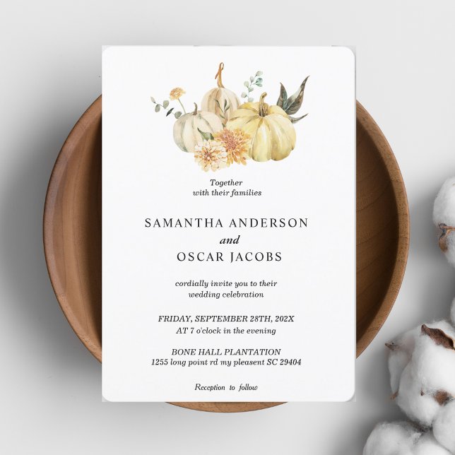 Trendy Autumn Watercolor Pumpkin & Flowers Invitation (Creator Uploaded)