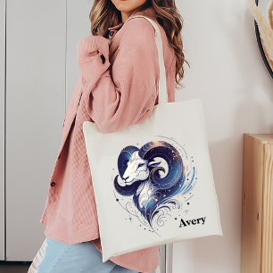 Trendy Avery Watercolor Zodiac Design Tote Bag